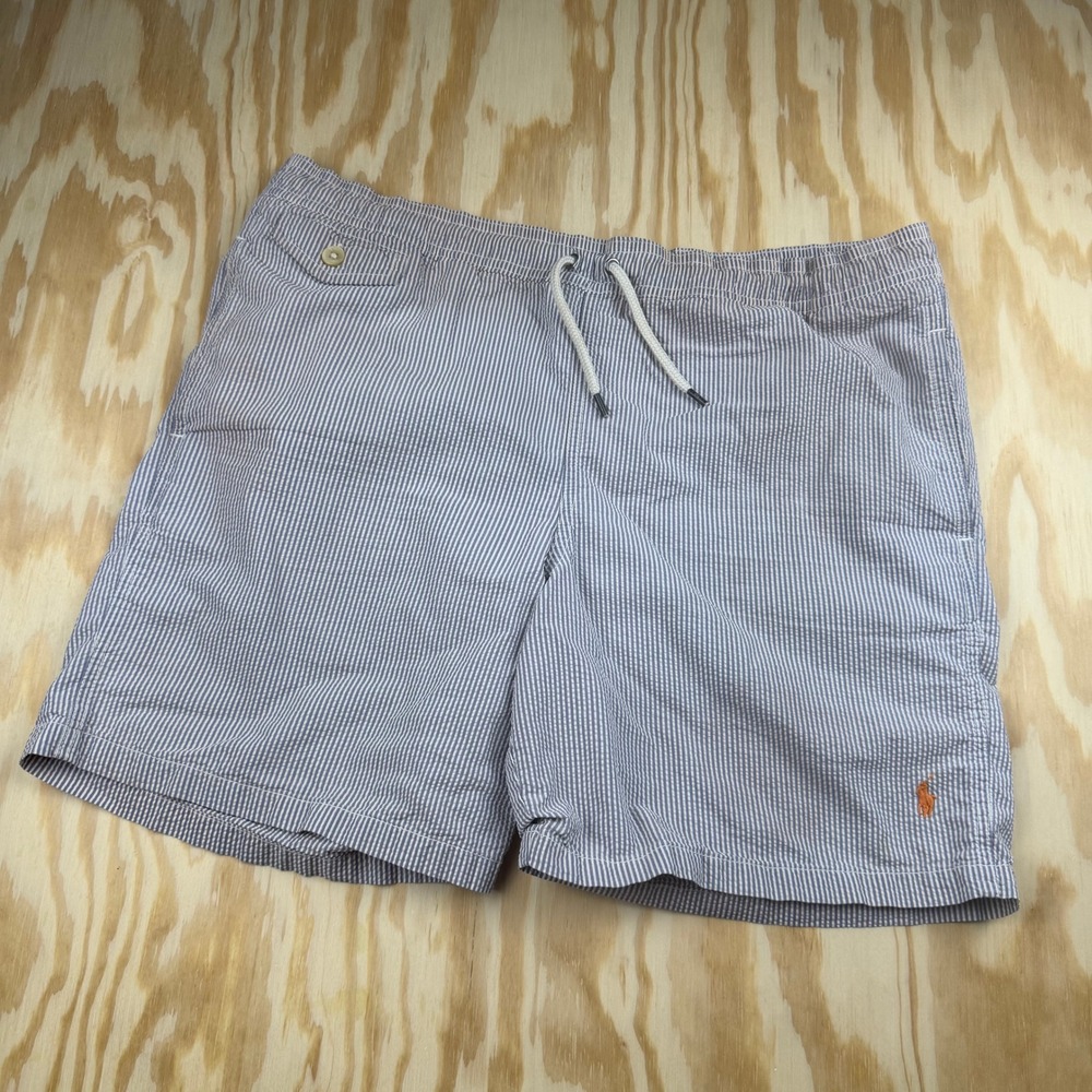 Polo Ralph Lauren Kids XL 18-20 Blue Seersucker Striped Swim Trunks Shorts